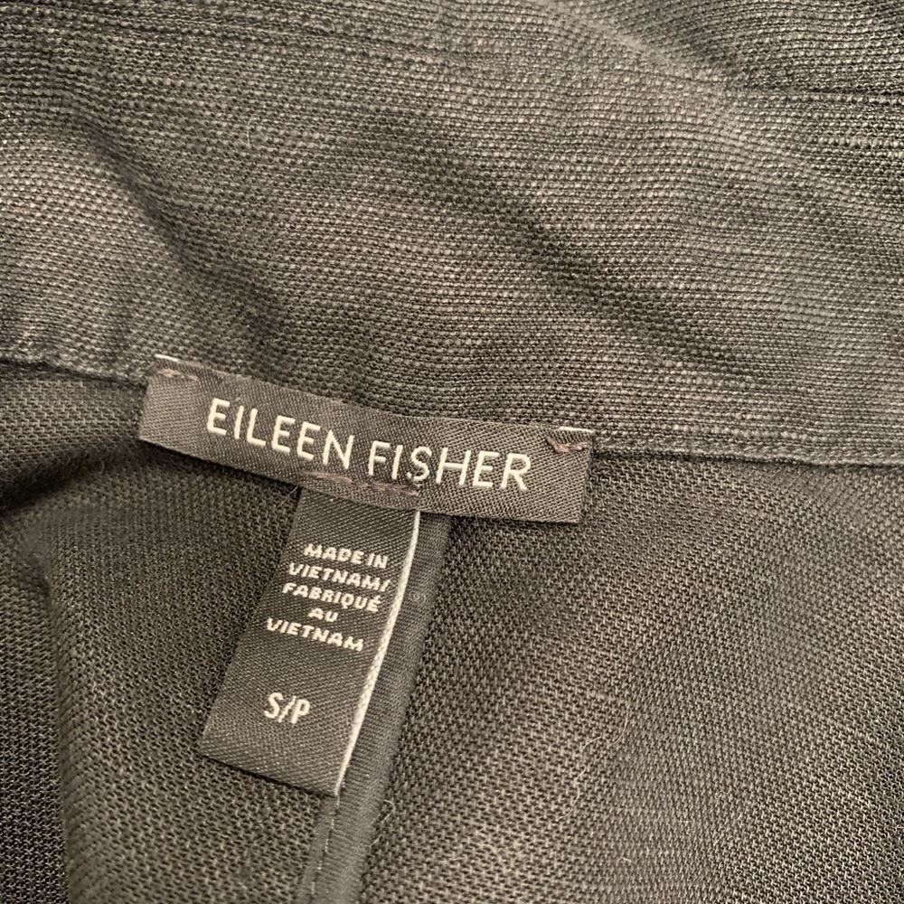 Eileen Fisher Black Blazer Oversized Open Front Linen Jacket Size Small - Picture 6 of 7